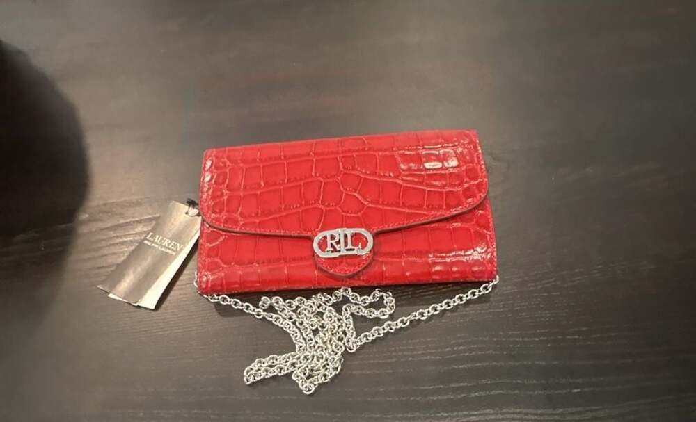 Ralph Lauren Red Croc Embossed small Adair Crossbody Bag NEW W/tags
